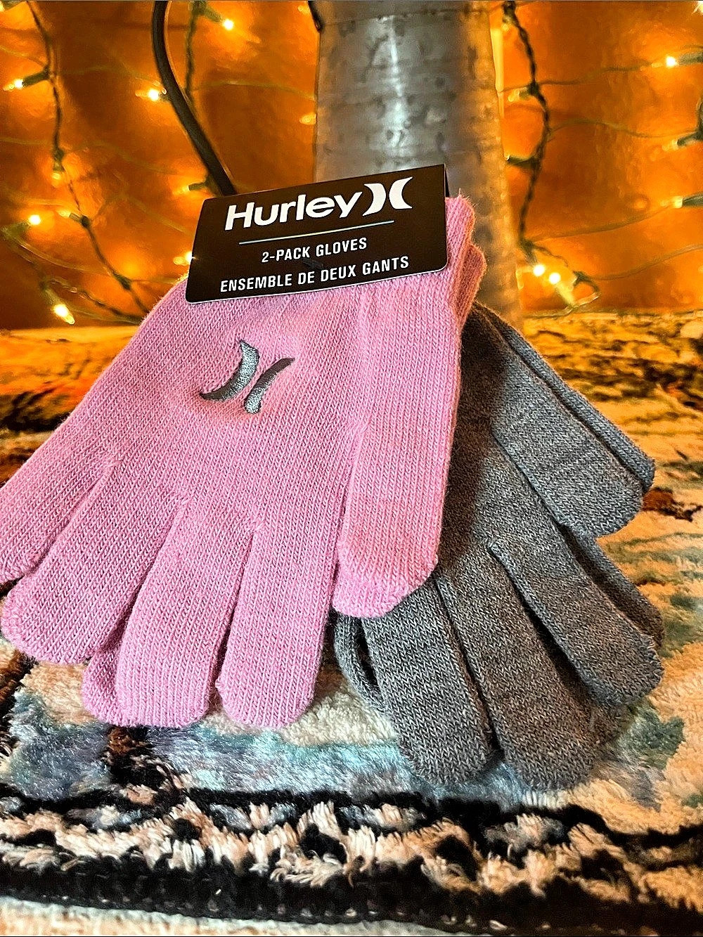 Hurley 2-Pack Gloves Peony Pink Gray Pink & Gray NWT